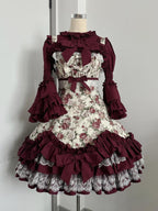 Burgundy Rose - Floral Printed Old School Lolita JSK, Elegant Cape and Accessories - image 2