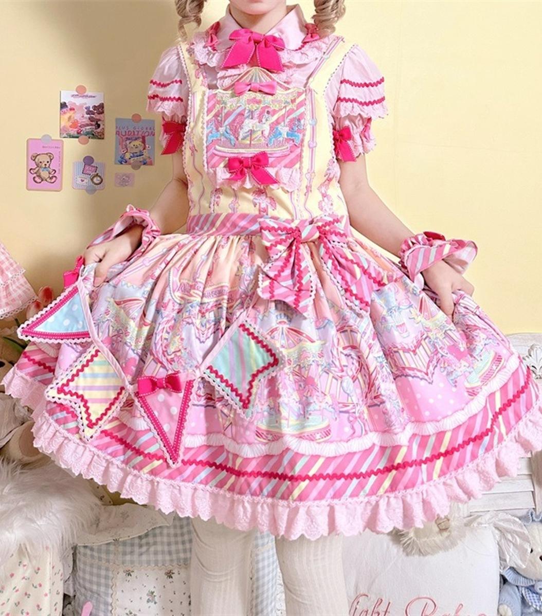Candy Park - Sweet Lolita Carnival Print JSK, Salopette and Accessories - image 15