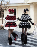 Snow Night Serenade - Fluffy Plaid Kawaii Lolita JSK, Reversible Cape and Accessories - image 3