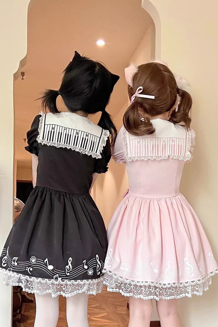 Melody Kitty - Sweet Lolita Short-Sleeve OP Dress in Black - image 5