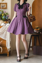 Forest Boulotty - Lapel Collar Short Sleeves Heart-Shaped Polka Dot Printed Bow Sweet Lolita Dress - image 4