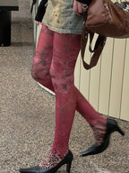 Red Star Leopard Print Lace Trim Tights - Kawaii Cute Legwear - image 5