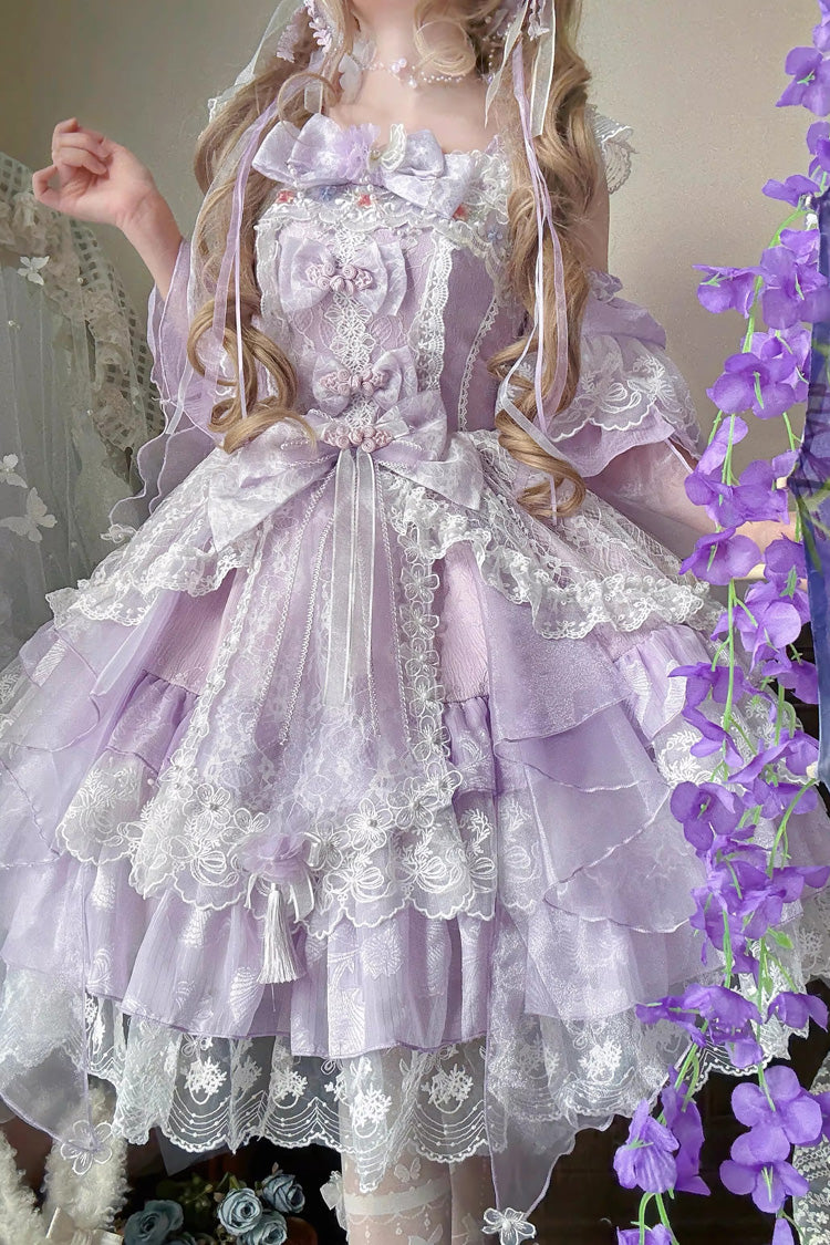 Spring Waters Reflecting Pear Blossoms - Ruffled Embroidered Open-Front Bow Lace Sweet Lolita JSK Dress - image 4