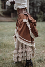Victorian Stripes - Classic Lolita Tiered Skirt in White and Brown - image 4