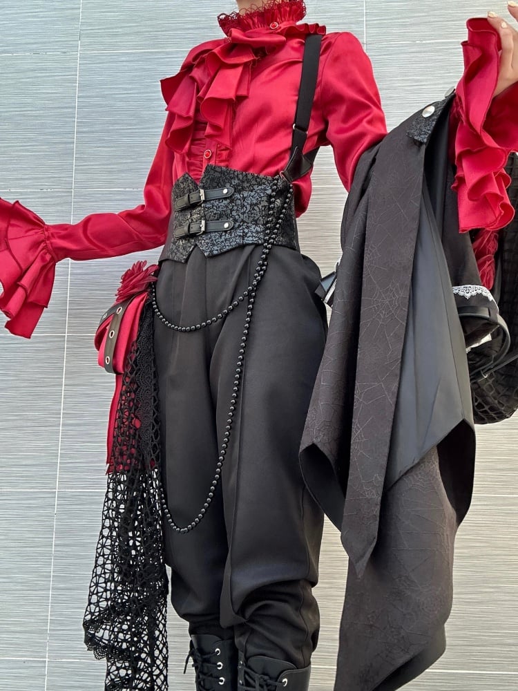 Black Ouji Fashion Lolita Pants with Separate Corset Belt - image 1