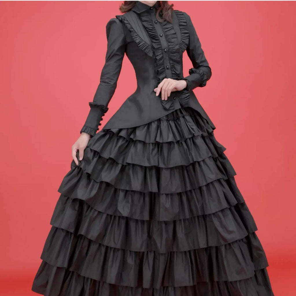 Gothic Tailed-Hem Blouse and Multi-Layer Lolita Skirt Set - image 11