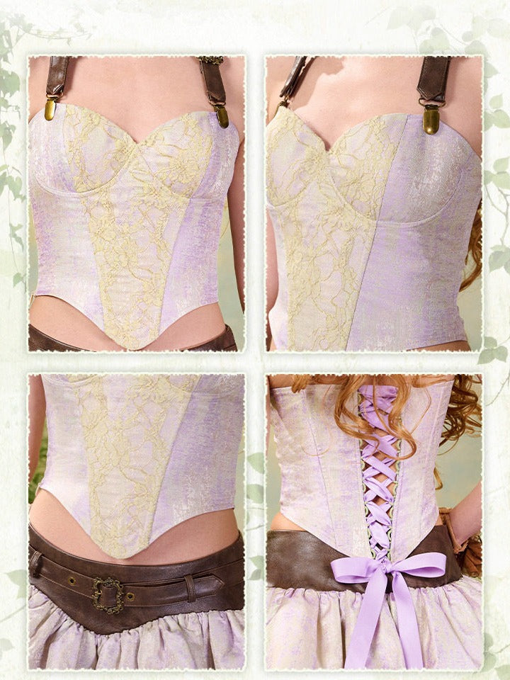 Fairycore Mori Kei Purple and Green Halter Neck Corset Top - image 7