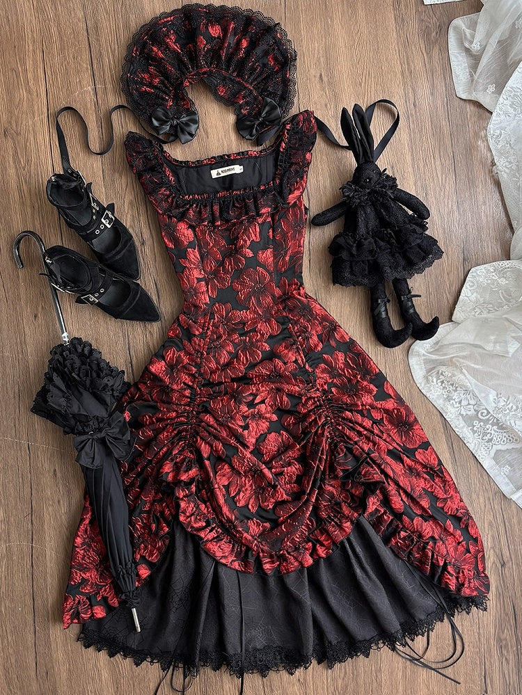 Red and Black Lace Trim JSK Gothic Lily - Miss Point - image 8