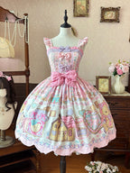 Blush Lace Bow JSK with Bear Motif and Sweet Details - Sweet Dream Shop - image 1
