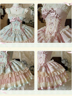 Lotus Crossing - Sweet Lolita Tiered Hem JSK Dress with Satin Bow and Accessories - image 4