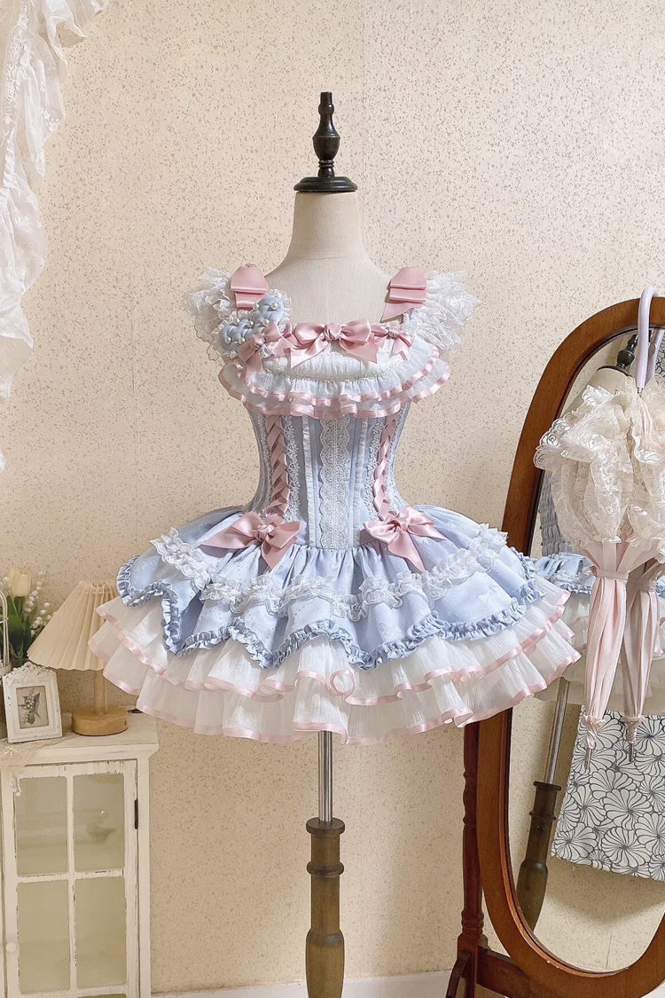 Triple-Layered Ruffled Bow Lace-Up Slim Ballet Sweet Lolita Dress - image 8