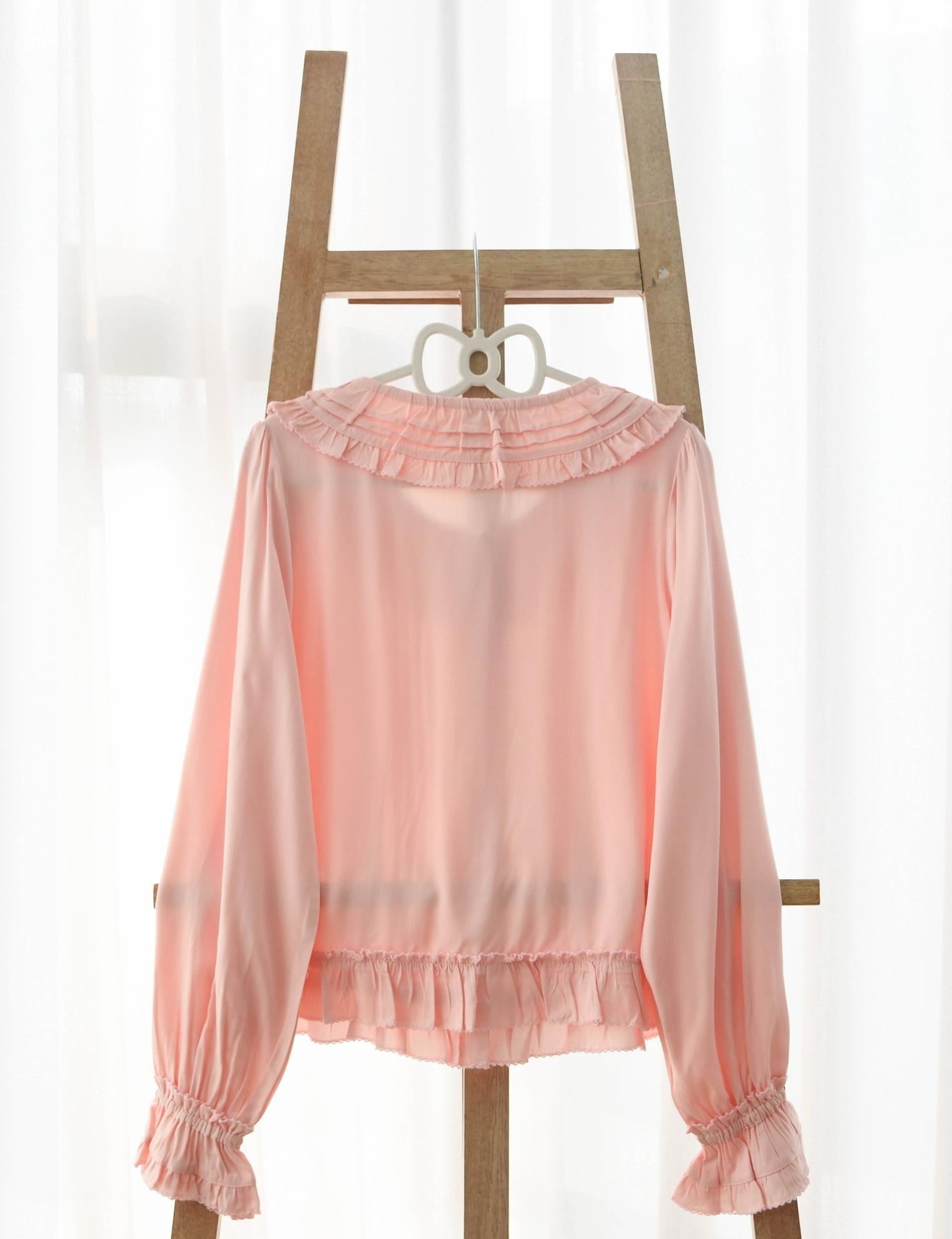 Wine Drunk Rose - Sweet Cotton Lolita Blouse with Ruffles and Pleats - image 13