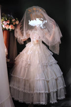 Multi-Layered Ruffled Bride Bow Pearl-Decorated Sweet Lolita JSK Dress Full Set 2 Versions - image 1