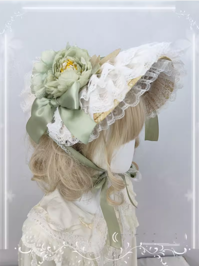 Country Lace Flower Lolita Bonnet, Multicolor - image 2