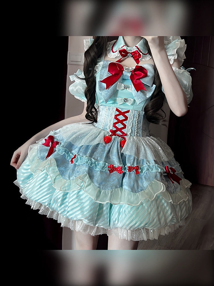 Mint Blue Idol Lolita Top and High-Waist Bubble Skirt Set - image 5