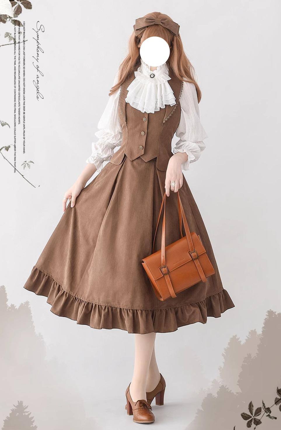 Misty Forest Elegant Vintage Lolita Fishbone Long Skirt and Vest - image 3