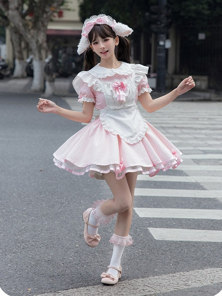 Pink Maid OP with Striped Lace Details - image 5