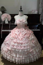 Ode of the Curtain - Multi-Layered Ruffled Bride Open-Front Bow Lace Lace-Up Sweet Long Lolita JSK Dress - image 3