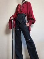Regal V-Neck Shirt and Corset Pants Set - Shi Zhi Mao - image 9