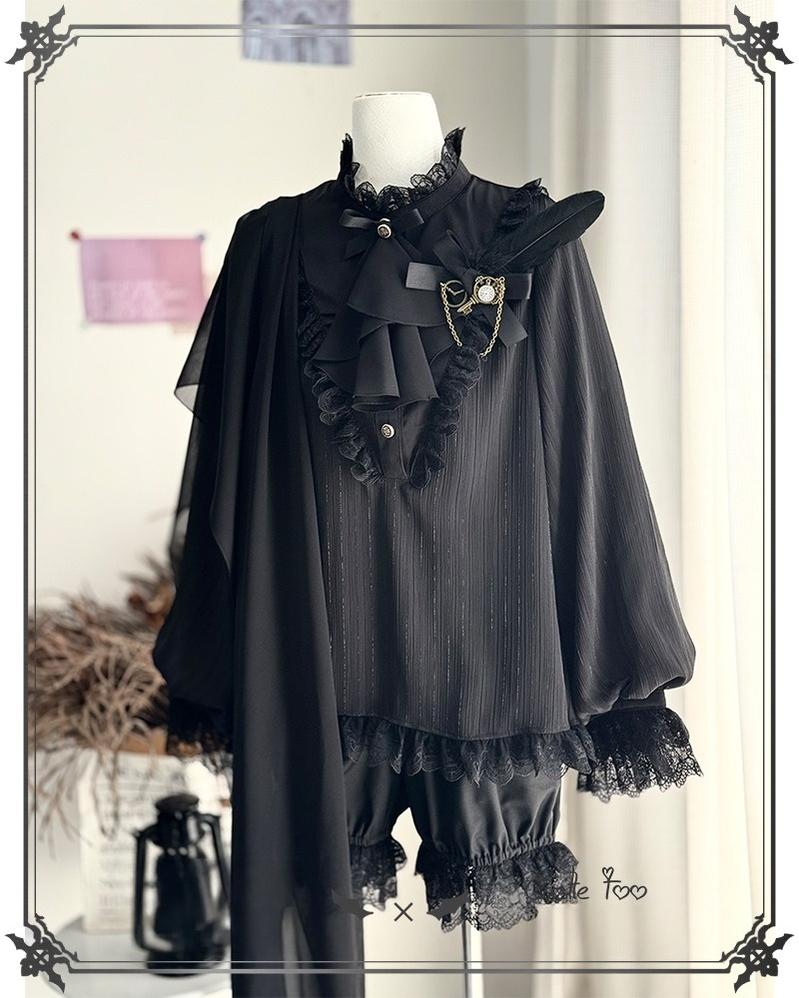 Black Moonlight - Ouji Lolita Chiffon Shirt Outfit Collection - image 3