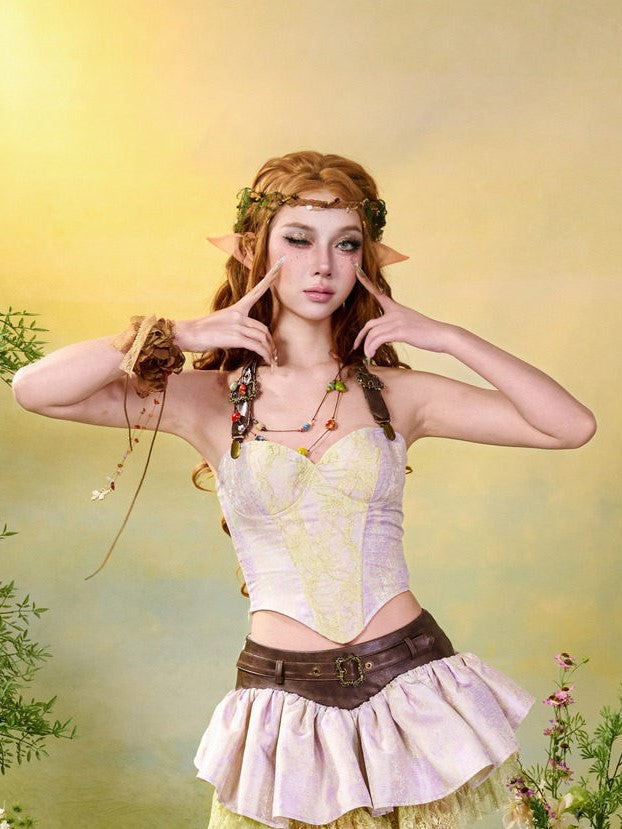 Fairycore Mori Kei Purple and Green Halter Neck Corset Top - image 3