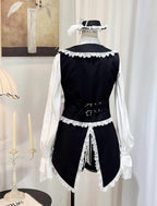 Crow Feather Ode - Ouji Lolita Cotton Linen Shirt and Clock Embroidery Vest Set - image 2