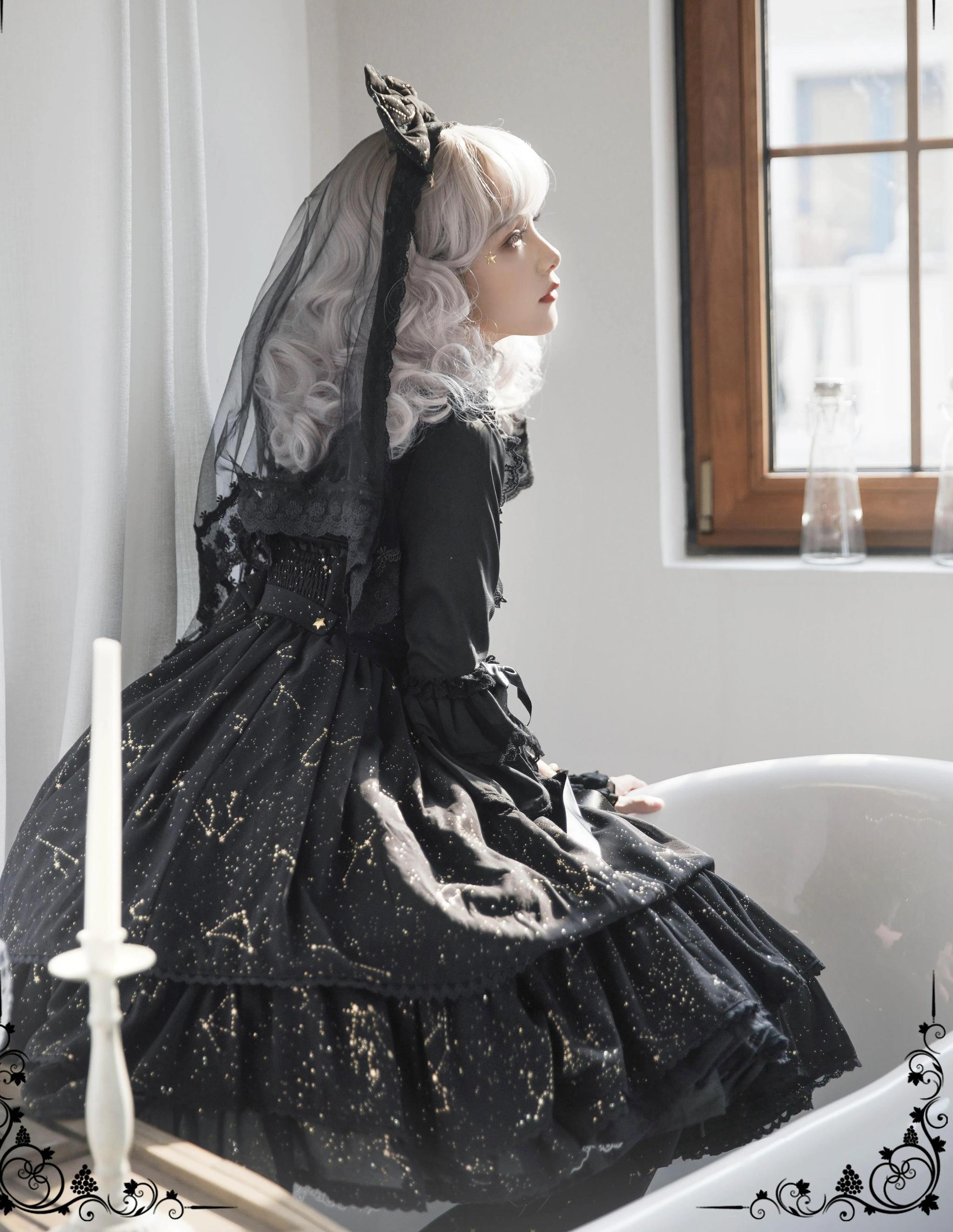 The Whisper of Stars - Gothic Constellation Lolita JSK & Accessories — source image 15