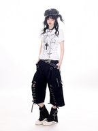 White Tee with Side Drawstring and Dark Print - KNOW8 Online Shop - image 2