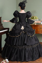 Black Gothic Victorian Lolita OP Dress with Trumpet Sleeves - image 3