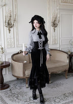 Dusk Moment - Classic Lolita Striped OP & Mermaid Dress Set, Fishbone Waist - image 6