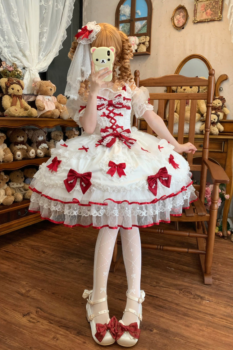 Sweetheart - Sweet Lolita JSK Dress in White and Red - image 8