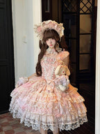 Pink Layered High-Low Lolita JSK Dress with Floral Bow Accents - image 3