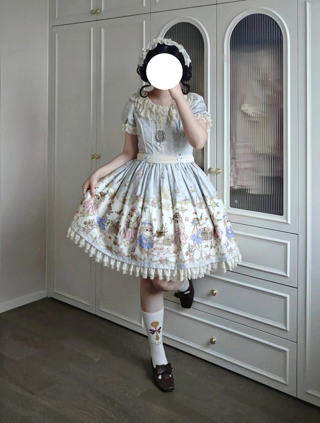 Picnic Bunny - Cotton Daily Doll-like Lolita OP Dress, Bunny Print and Accessories - image 7
