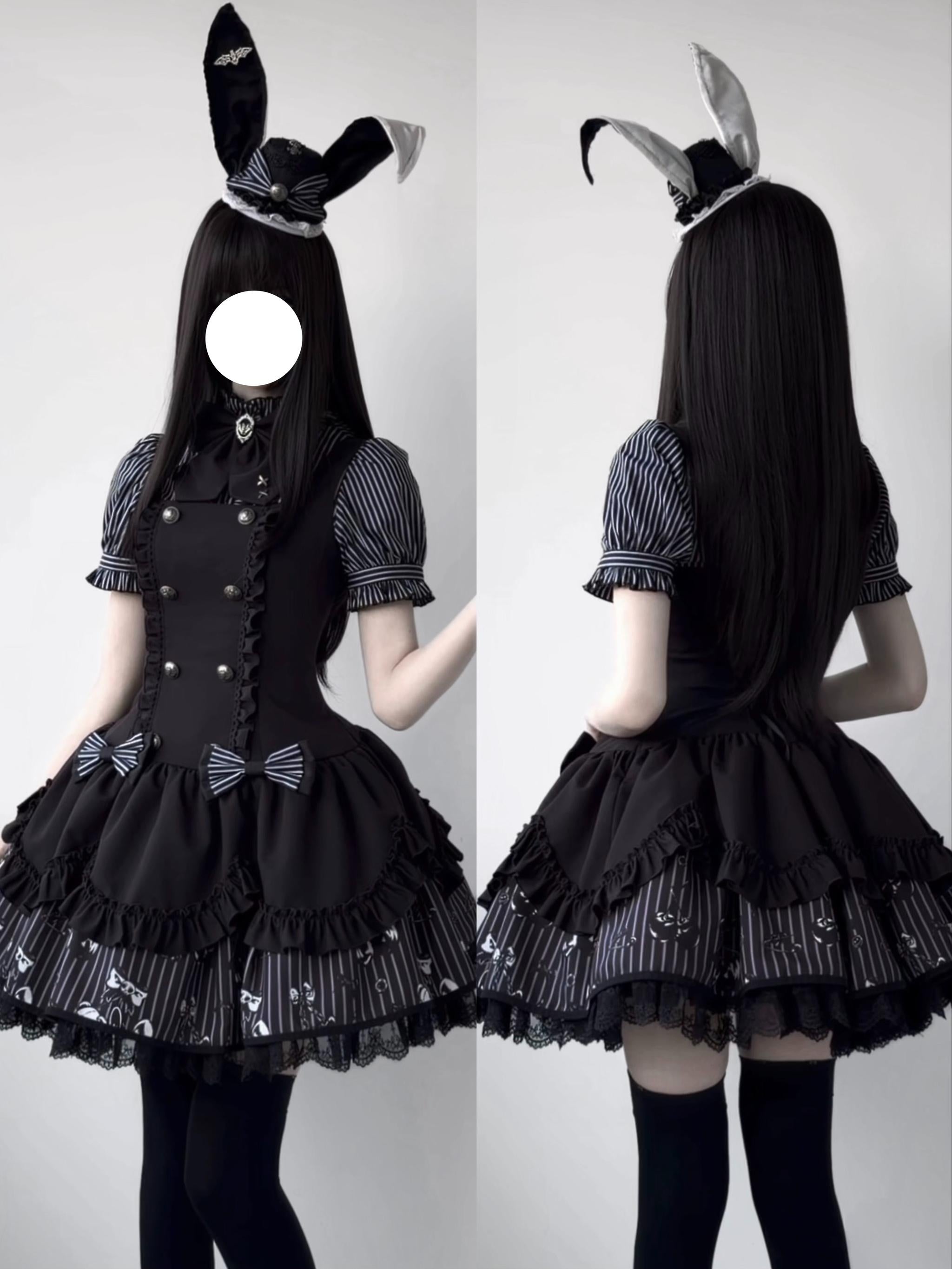 Dark Lord - Gothic Lolita Striped JSK Set, Skull Print - image 16