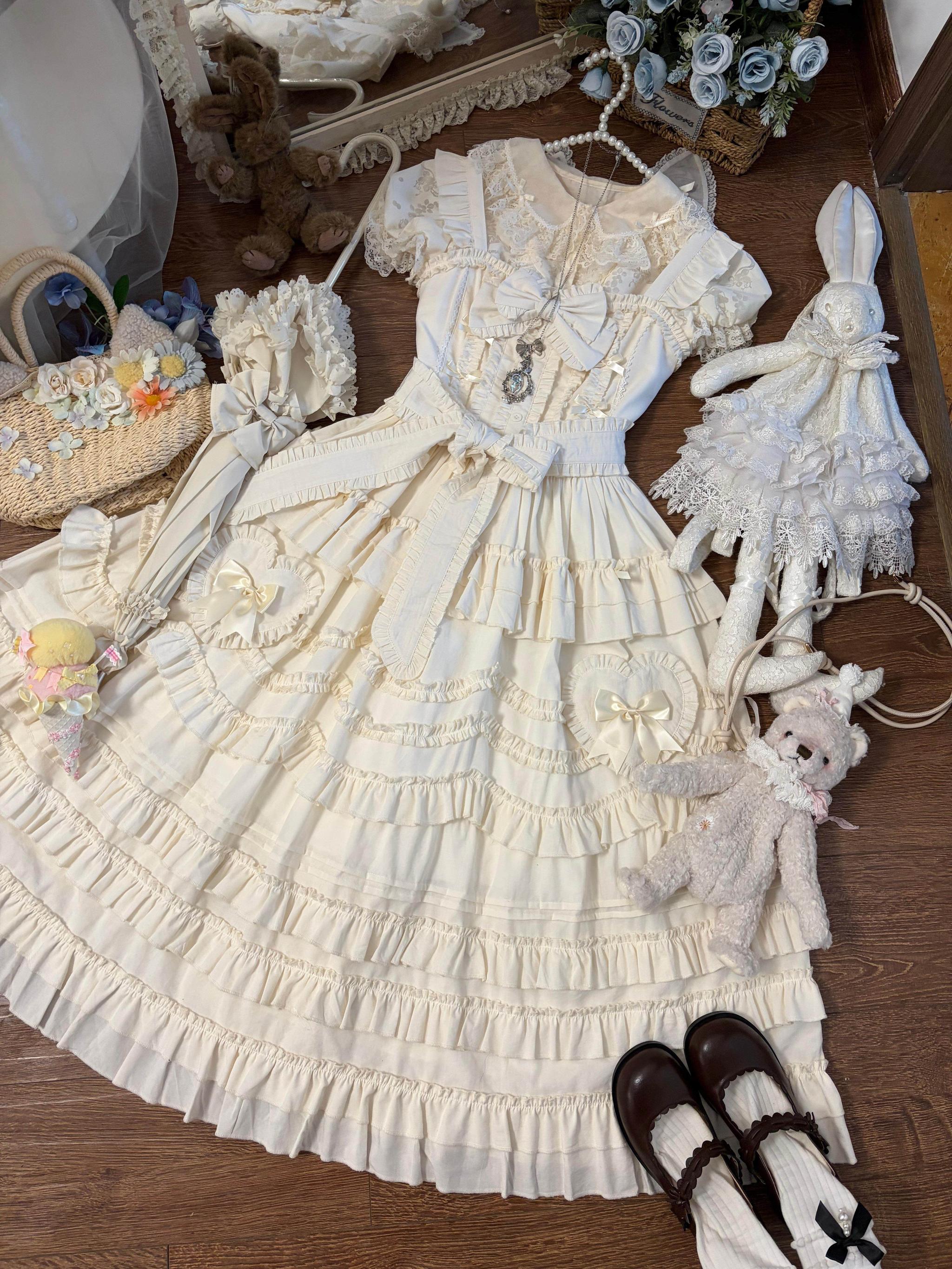 Loveheart - Solid Classic Lolita JSK Dress, Tiered Hem - image 23