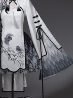 Monochrome Plum Blossom Bell-Sleeve Crop Top with Tasseled Hanfu Charm - Han Ru Chu - image 3