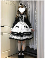 Little Bunny Bakery - Old School Lolita Cotton JSK Dress, Bunny-ear Heart Apron and Accessories - image 6
