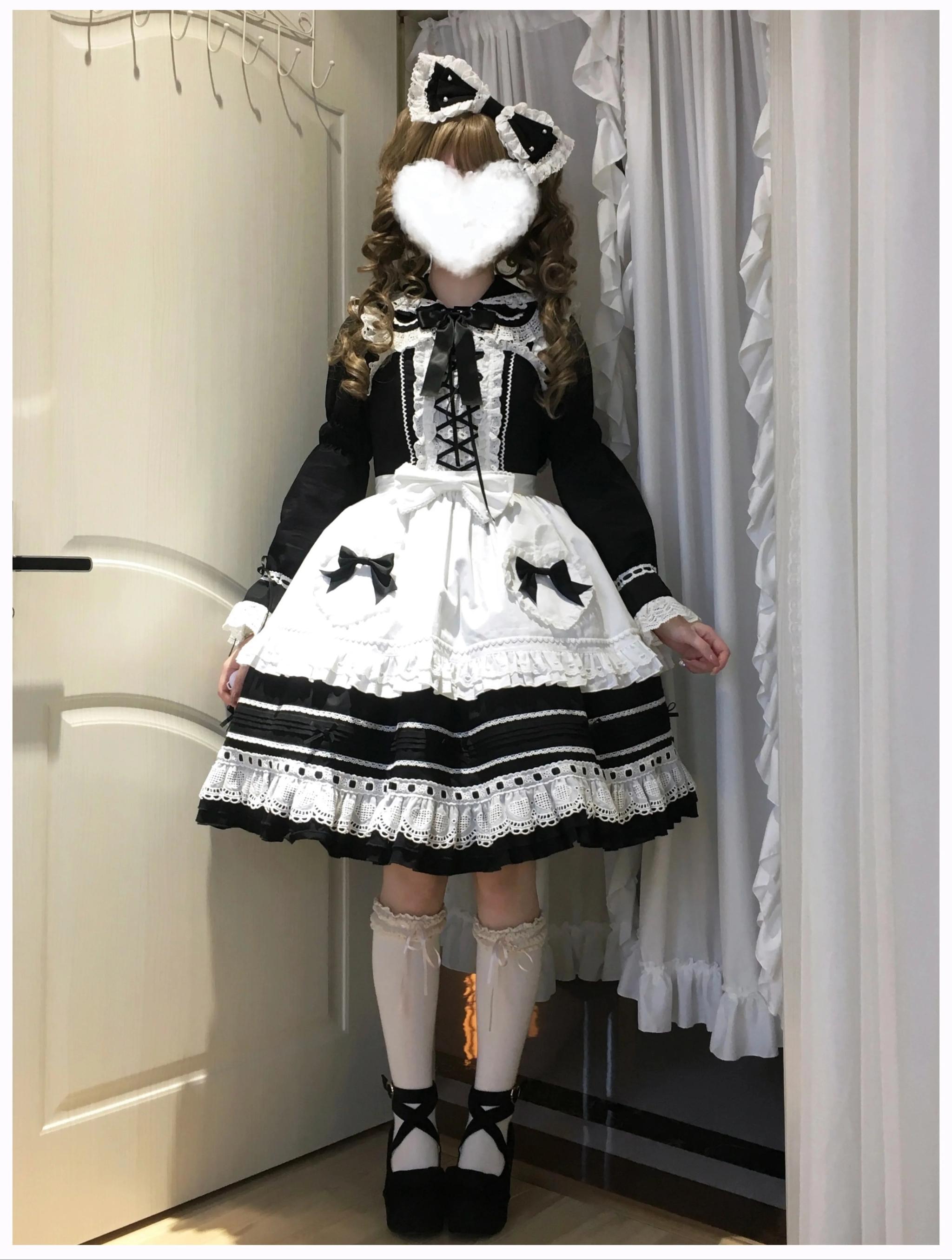 Little Bunny Bakery - Old School Lolita Cotton JSK Dress, Bunny-ear Heart Apron and Accessories - image 6