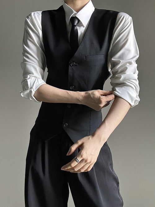 ASAE Black V-Neck Ouji Suit Vest - image 1