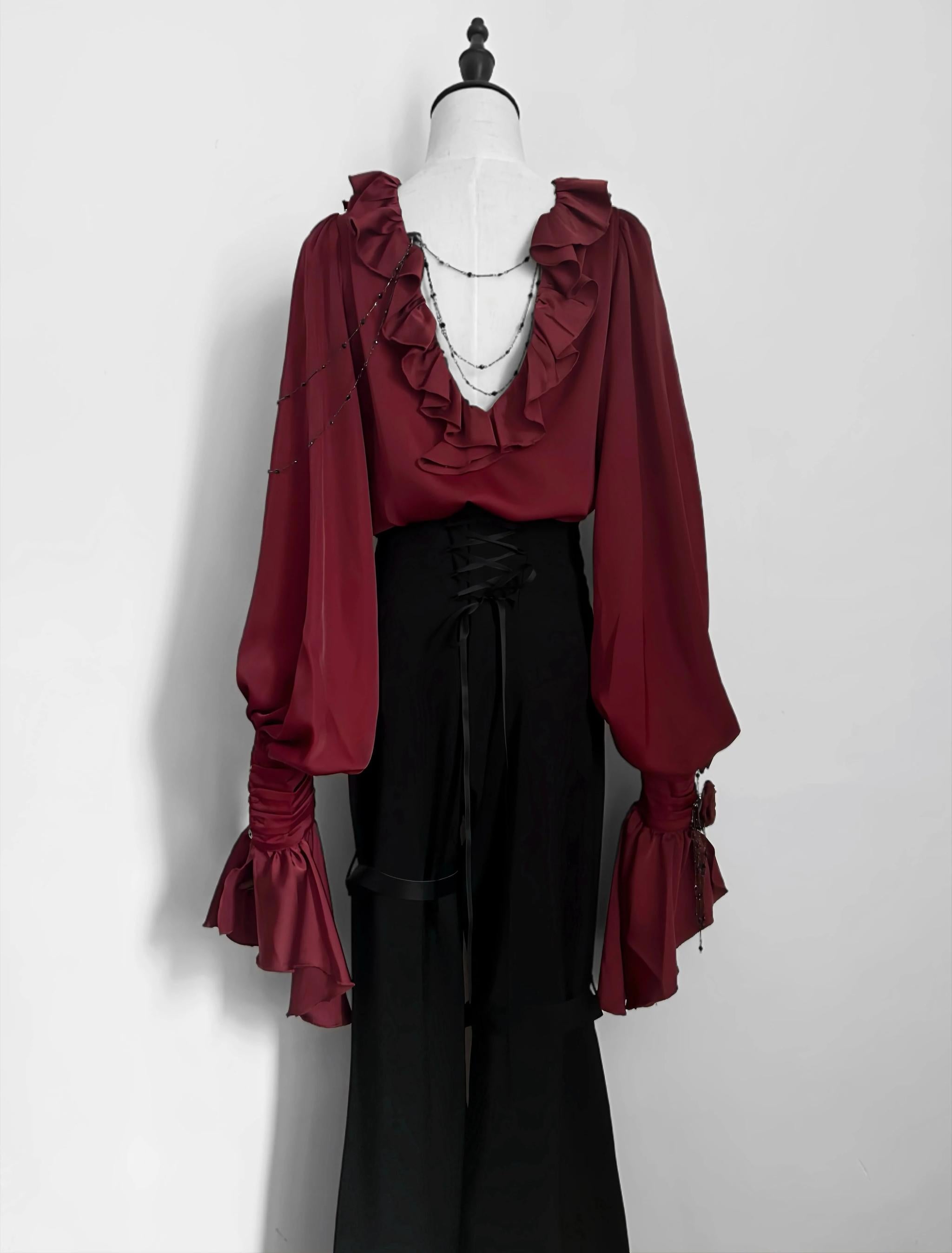 Ouji Lolita V-Line Backless Blouse & Slight Flare Pants - image 8
