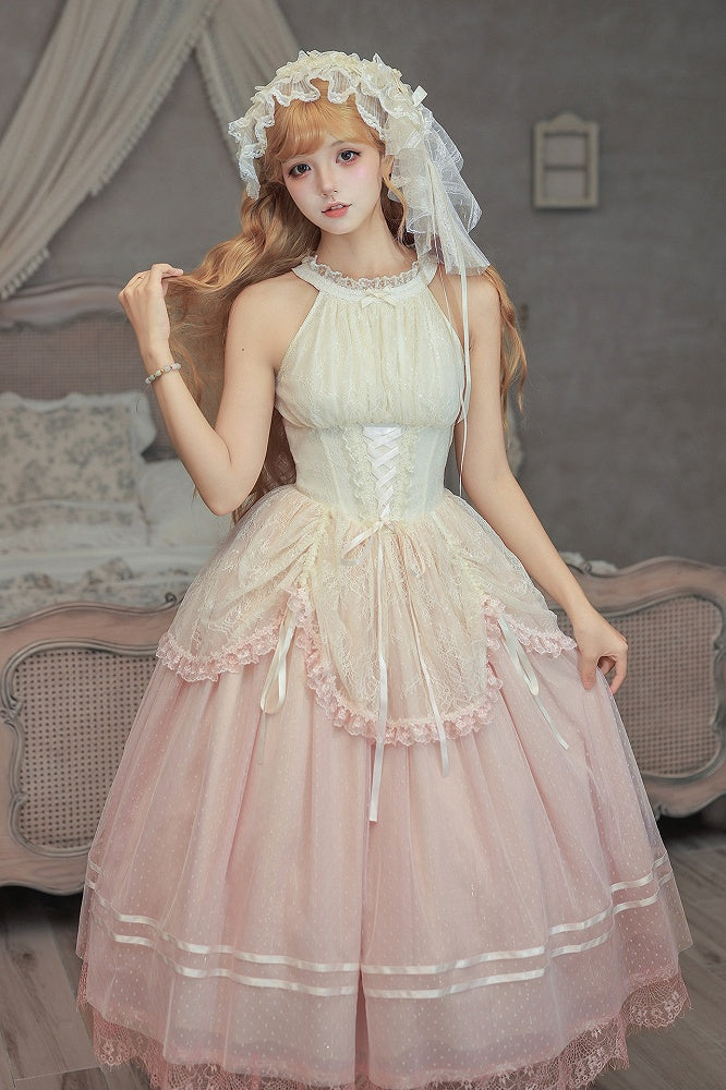 Pink Classic Gradient Lolita JSK Set with Cardigan and Hair Accessories - image 6