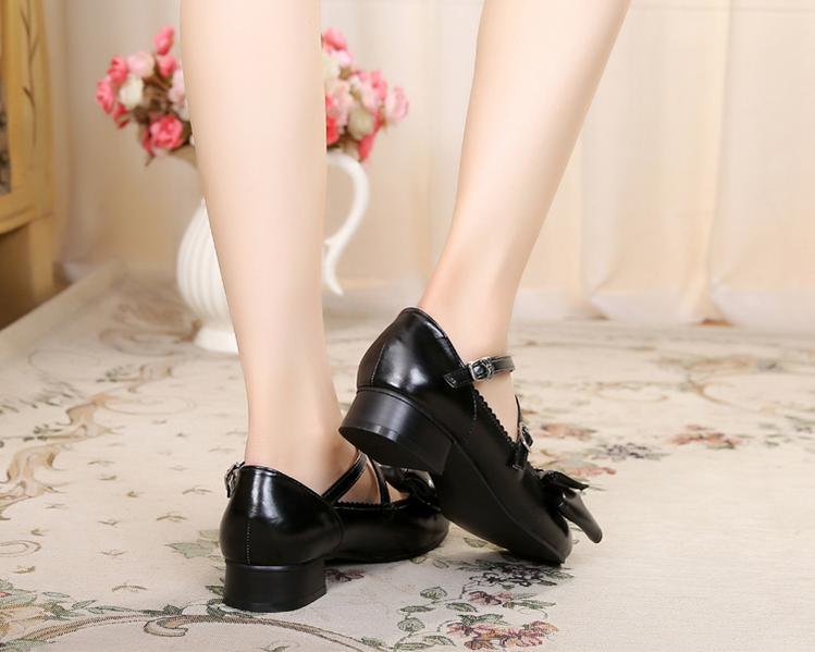 Bow and Low Heel Cross Band Lolita Leather Shoes - image 19
