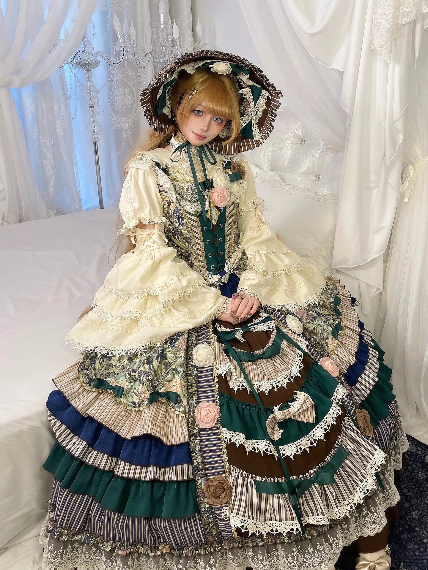 Twilight Morning Bell Forest Green Palace Classical Lolita JSK Dress and Accessories - image 4
