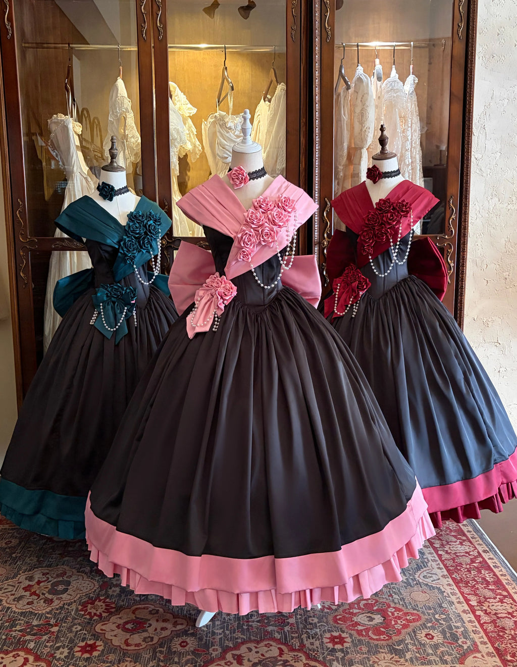 Rose 3D Floral Pearl Gothic Lolita Ball Gown OP Dress - image 12