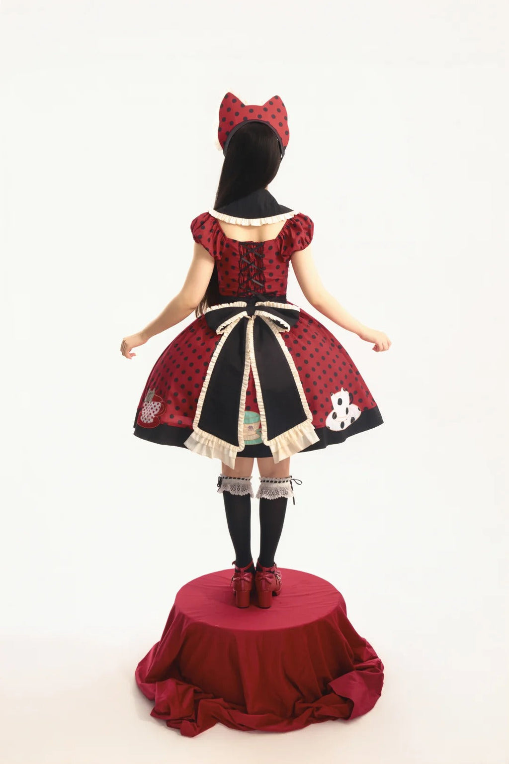 Teacup Cat - Vintage Polka-Dot Lolita OP Set - image 7