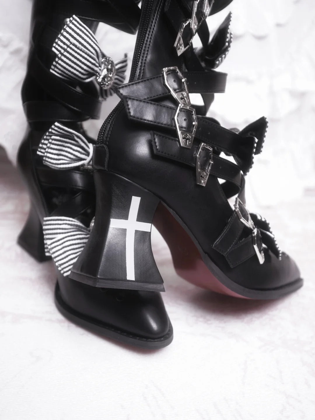 Moon Crow - Gothic Lace-Up Half-Cutout Boots - image 7