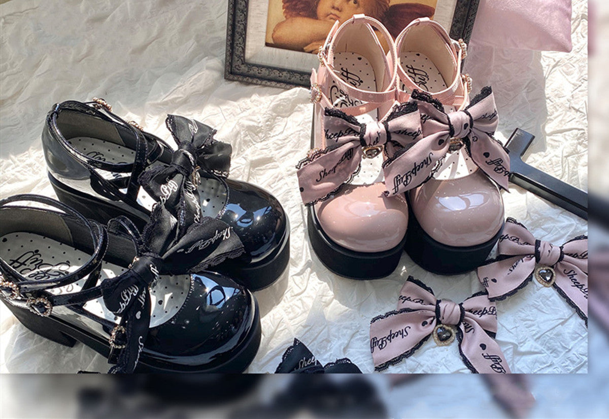Black Pink Japanese Lolita Thick Heel Shoes - image 5