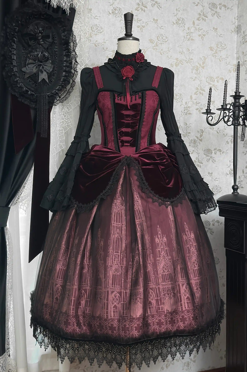 Gothic Cathedral Velvet Lace Corset Lolita JSK and Jacket Set - image 2