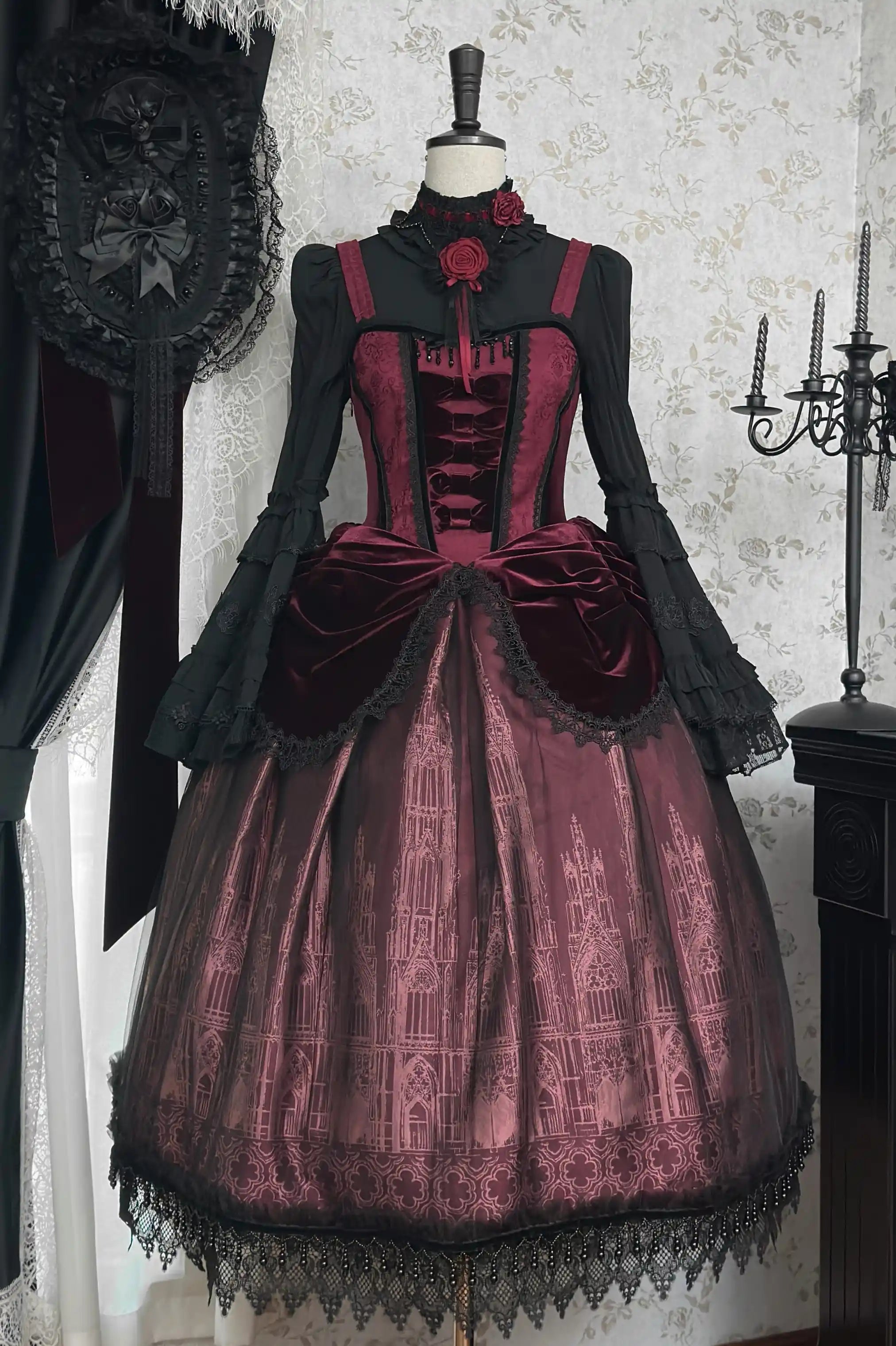 Gothic Cathedral Velvet Lace Corset Lolita JSK and Jacket Set - image 2