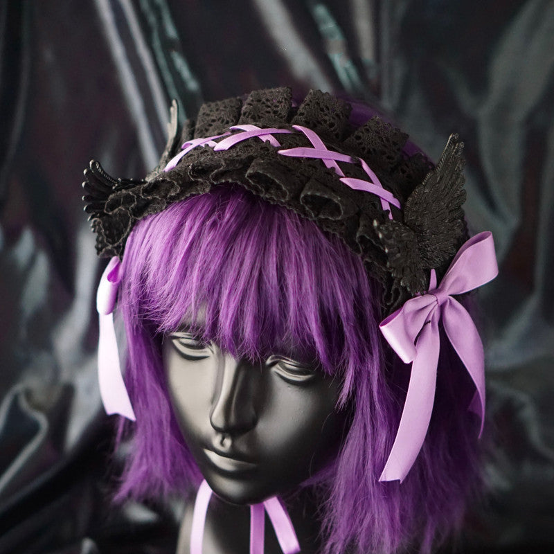 Black Wings Halloween Goth Lolita Hairband - image 10